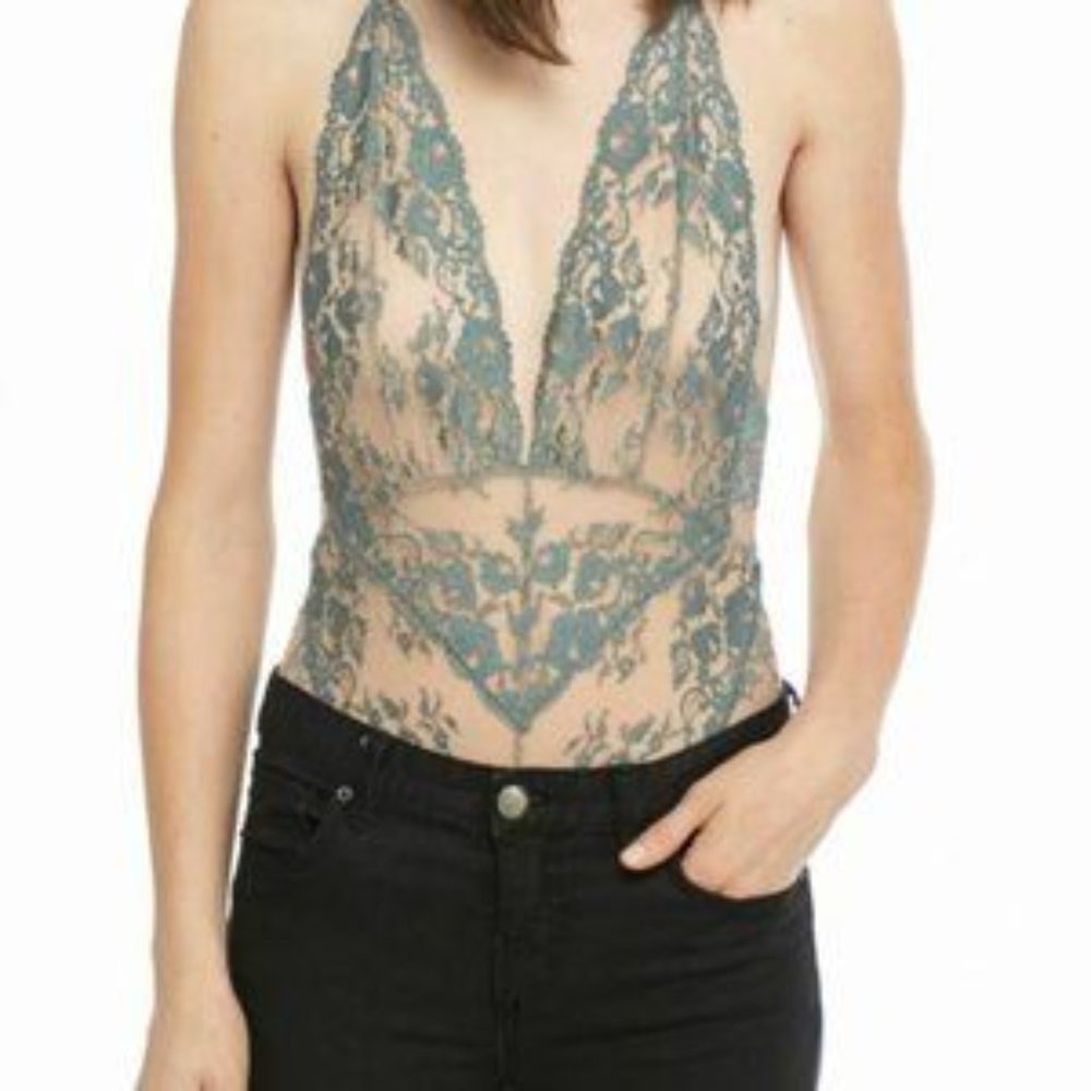 Free People Bodysuit Too Cute Sand/Blue Mist